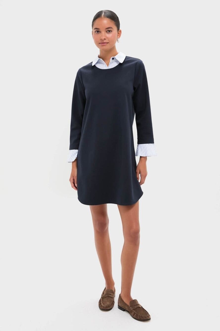 Tuckernuck Navy Shift Mini Dress with White Collar and Cuffs